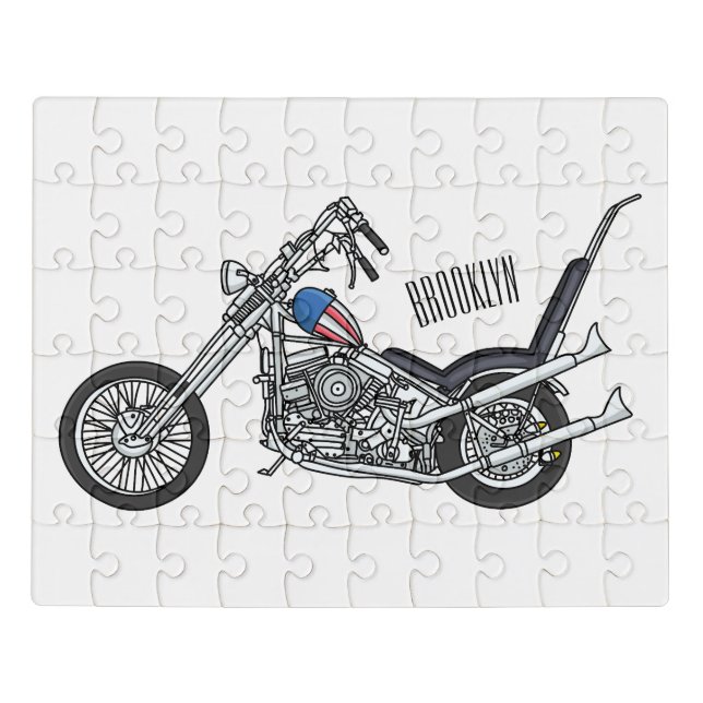 Chopper Motorcycle 1950 cartoon illustration Jigsaw Puzzle (Puzzle Horizontal)