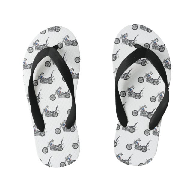 Chopper Motorcycle 1950 cartoon illustration Kid's Flip Flops (Footbed)
