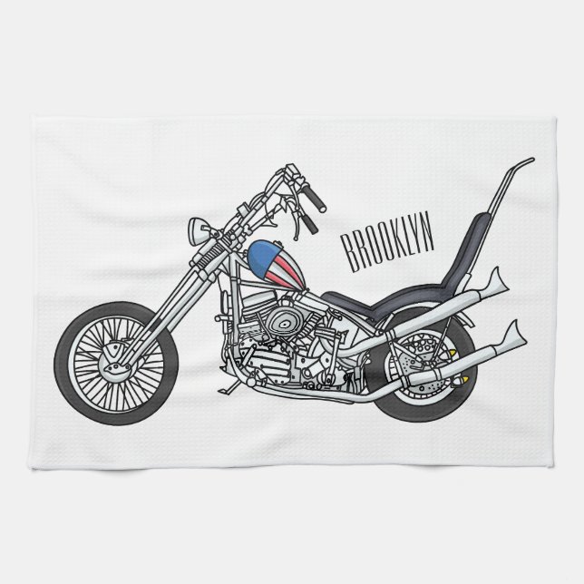 Chopper Motorcycle 1950 cartoon illustration  Kitchen Towel (Horizontal)