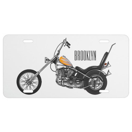 Chopper Motorcycle 1950 cartoon illustration License Plate