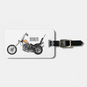 Chopper Motorcycle 1950 cartoon illustration Luggage Tag