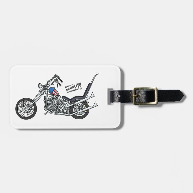 Chopper Motorcycle 1950 cartoon illustration Luggage Tag (Front Horizontal)