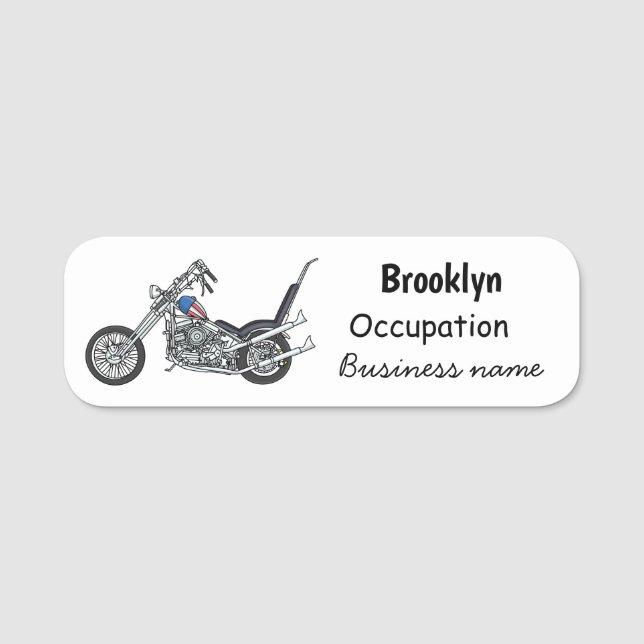 Chopper Motorcycle 1950 cartoon illustration Name Tag (Front)