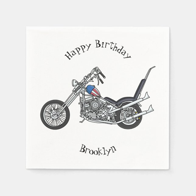 Chopper Motorcycle 1950 cartoon illustration Napkins (Front)