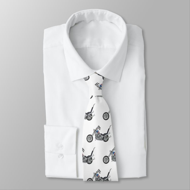 Chopper Motorcycle 1950 cartoon illustration Neck Tie (Tied)