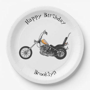 Chopper Motorcycle 1950 cartoon illustration Paper Plates