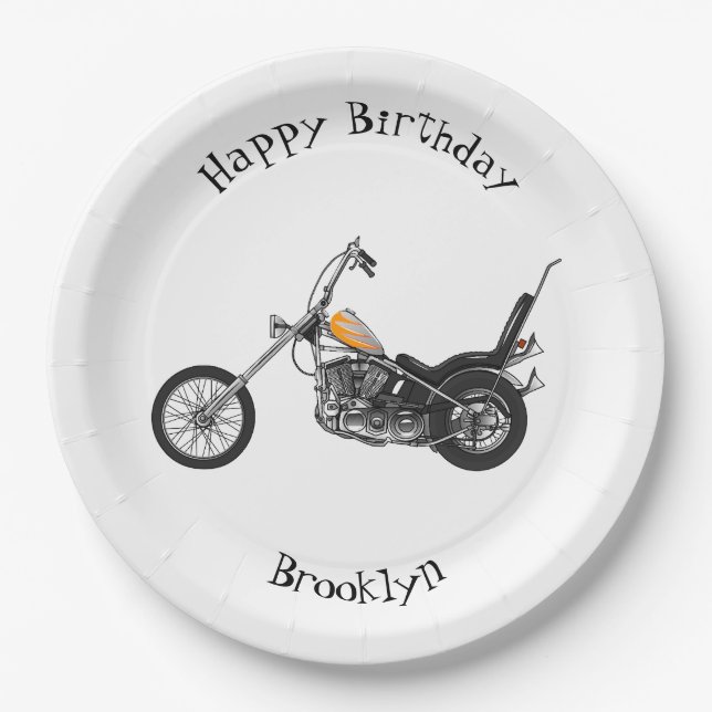 Chopper Motorcycle 1950 cartoon illustration Paper Plates (Front)