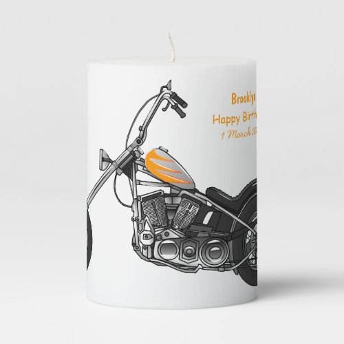 Chopper Motorcycle 1950 cartoon illustration Pillar Candle