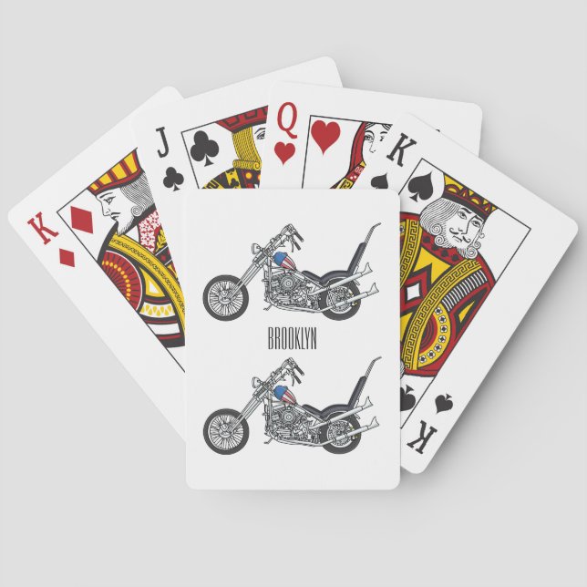 Chopper Motorcycle 1950 cartoon illustration Poker Cards (Back)