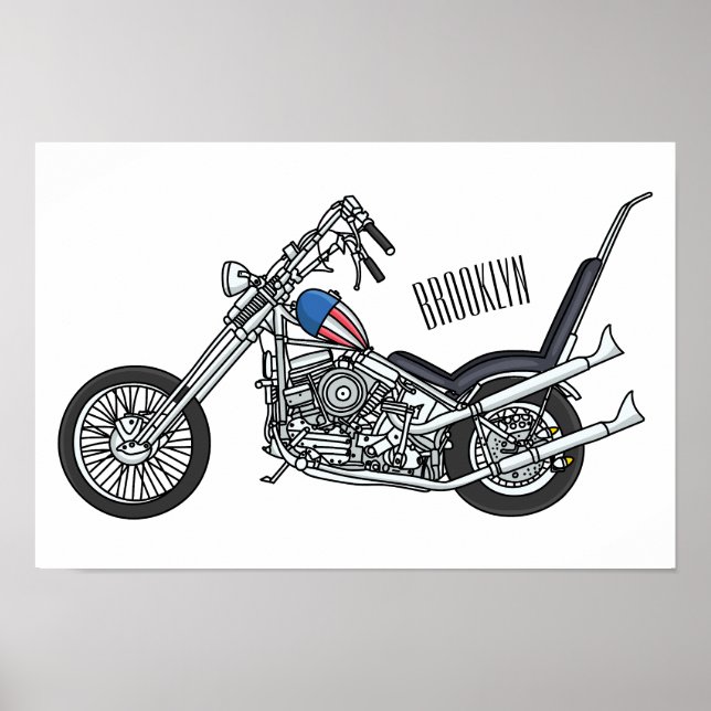 Chopper Motorcycle 1950 cartoon illustration Poster (Front)