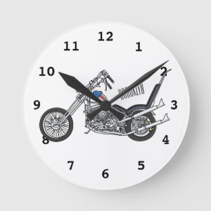 Chopper Motorcycle 1950 cartoon illustration Round Clock