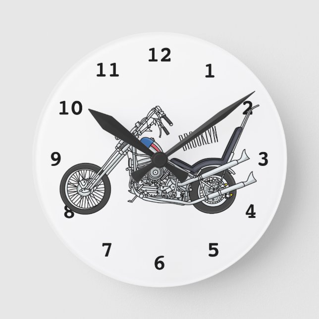 Chopper Motorcycle 1950 cartoon illustration Round Clock (Front)