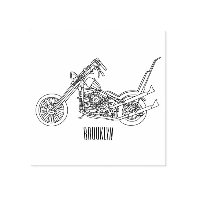 Chopper Motorcycle 1950 cartoon illustration Rubber Stamp (Imprint)