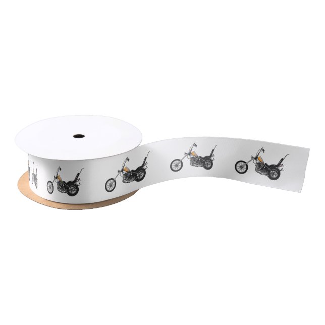 Chopper Motorcycle 1950 cartoon illustration Satin Ribbon (Spool)
