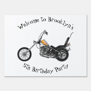 Chopper Motorcycle 1950 cartoon illustration Sign