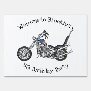 Chopper Motorcycle 1950 cartoon illustration Sign