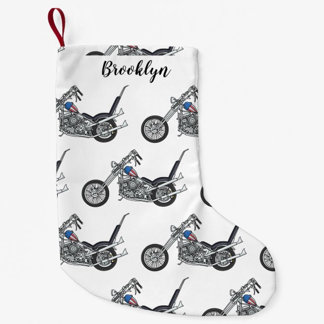 Chopper Motorcycle 1950 cartoon illustration Small Christmas Stocking (Front)