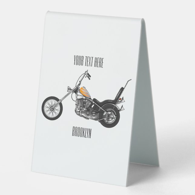 Chopper Motorcycle 1950 cartoon illustration Table Tent (Front)