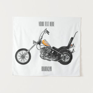 Chopper Motorcycle 1950 cartoon illustration Tapestry