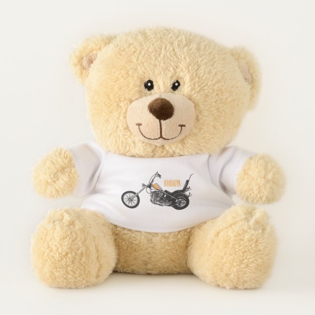 Chopper Motorcycle 1950 cartoon illustration Teddy Bear (Front)