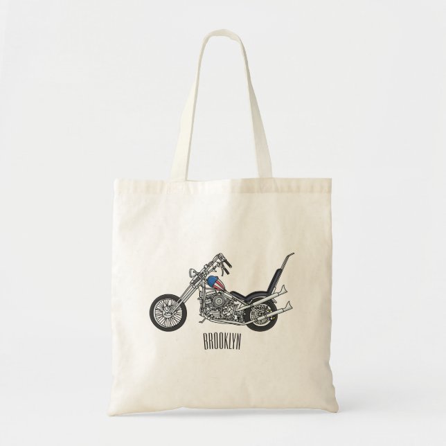Chopper Motorcycle 1950 cartoon illustration Tote Bag (Front)