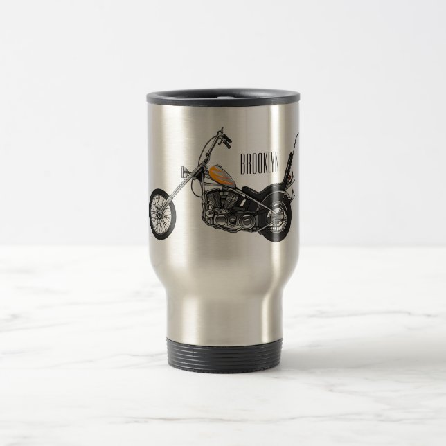 Chopper Motorcycle 1950 cartoon illustration Travel Mug (Center)