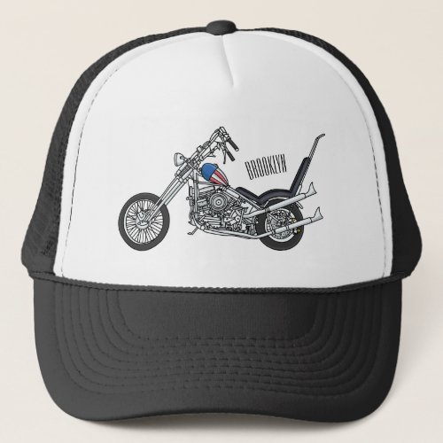 Chopper Motorcycle 1950 cartoon illustration Trucker Hat