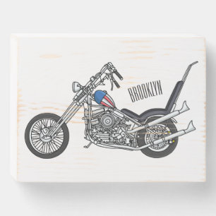 Chopper Motorcycle 1950 cartoon illustration  Wooden Box Sign