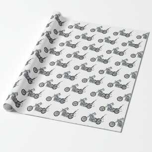 Chopper Motorcycle 1950 cartoon illustration Wrapping Paper