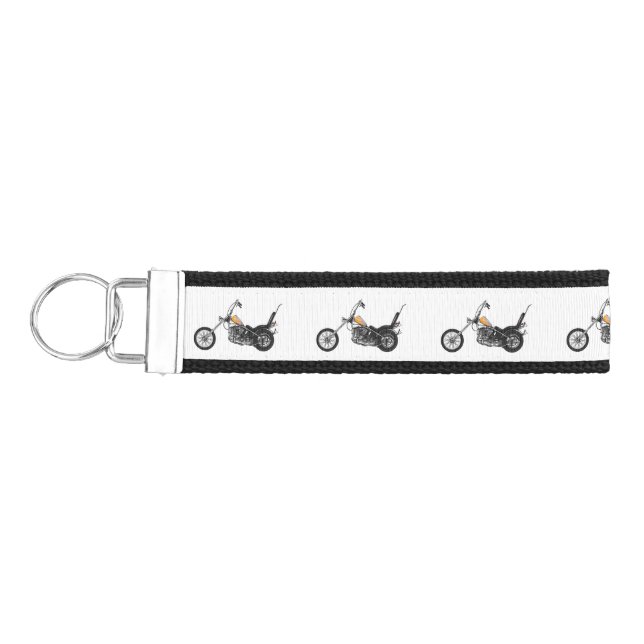 Chopper Motorcycle 1950 cartoon illustration Wrist Keychain (Keys on Left)