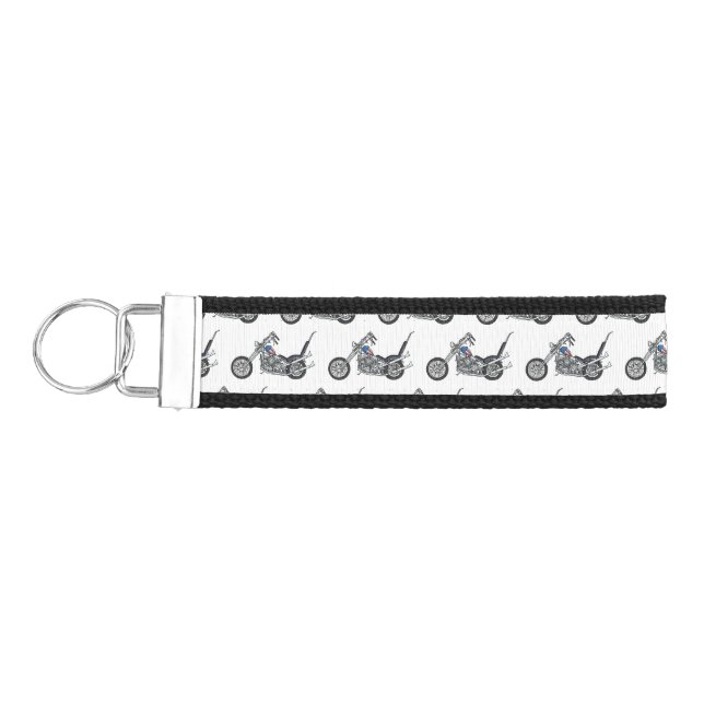 Chopper Motorcycle 1950 cartoon illustration Wrist Keychain (Keys on Left)