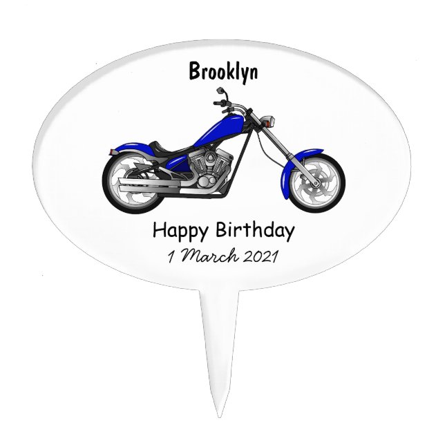Chopper motorcycle cartoon illustration cake topper (Front)