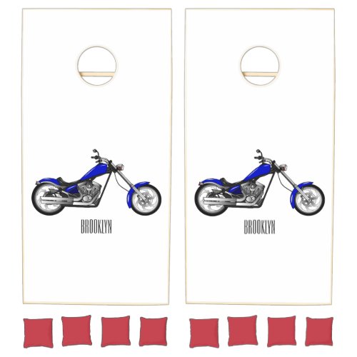 Chopper motorcycle cartoon illustration cornhole set