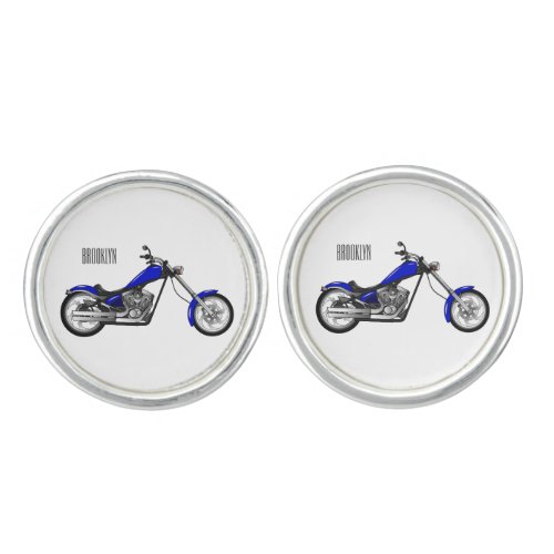 Chopper motorcycle cartoon illustration cufflinks