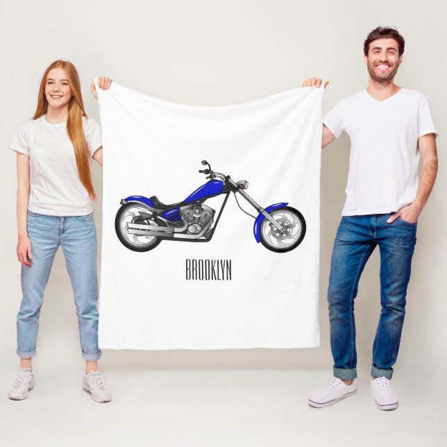 Chopper motorcycle cartoon illustration fleece blanket (In Situ)