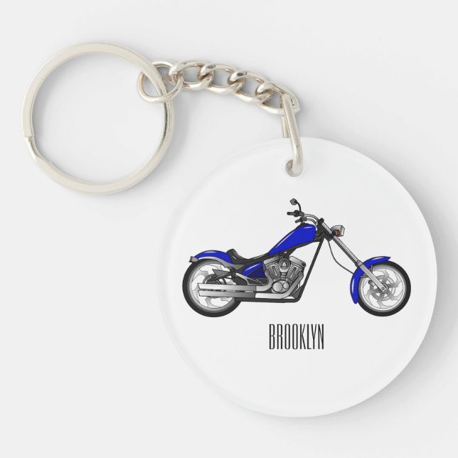 Chopper motorcycle cartoon illustration keychain (Front)