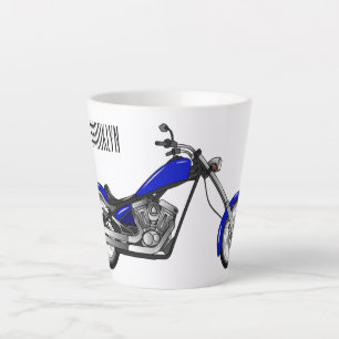 Chopper motorcycle cartoon illustration latte mug