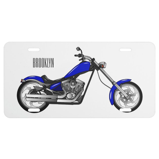 Chopper motorcycle cartoon illustration license plate (Front)