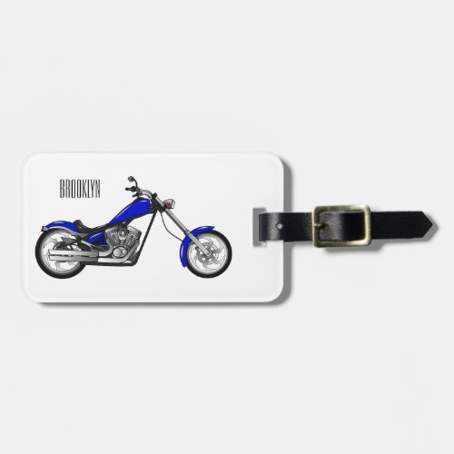 Chopper motorcycle cartoon illustration luggage tag