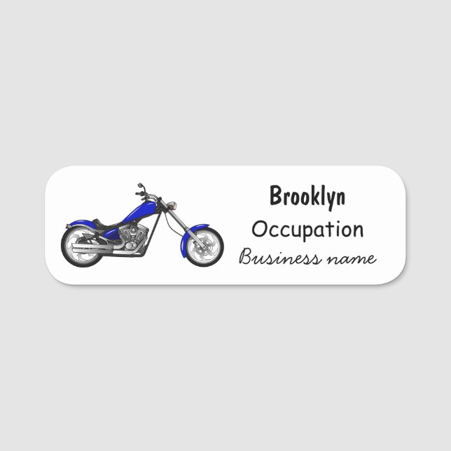 Chopper motorcycle cartoon illustration name tag (Front)