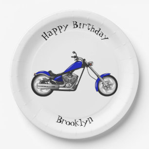 Chopper motorcycle cartoon illustration paper plates