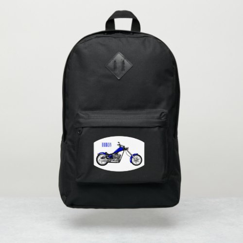 Chopper motorcycle cartoon illustration port authority backpack