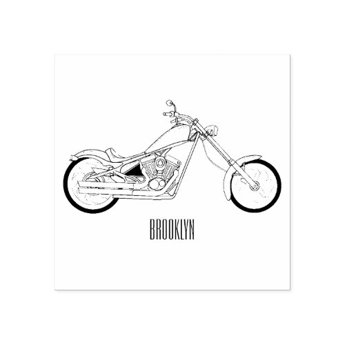 Chopper motorcycle cartoon illustration rubber stamp