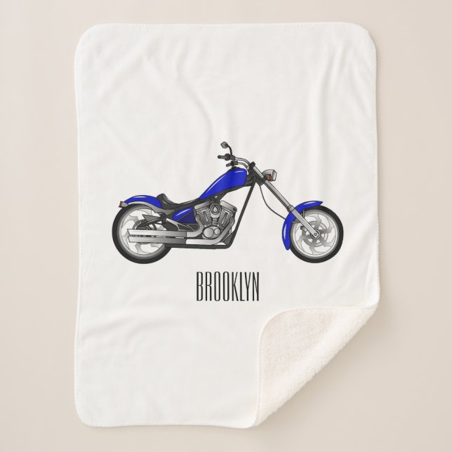 Chopper motorcycle cartoon illustration sherpa blanket (Front)