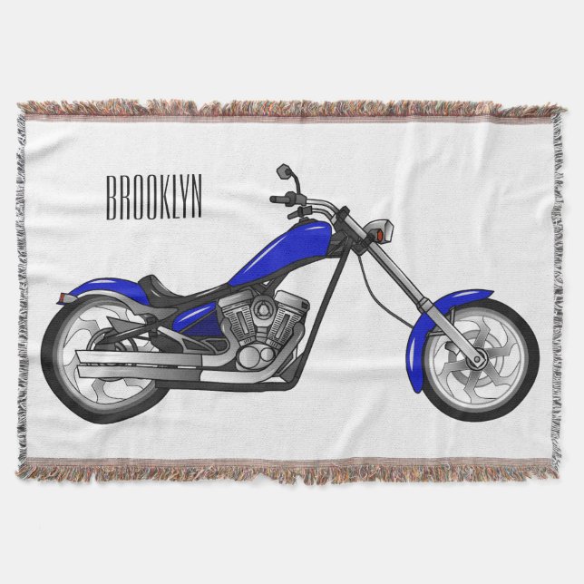 Chopper motorcycle cartoon illustration throw blanket (Front)