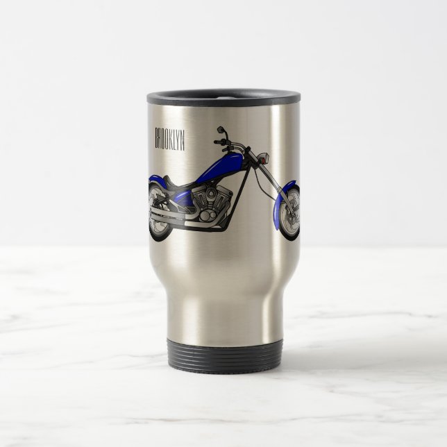 Chopper motorcycle cartoon illustration travel mug (Center)