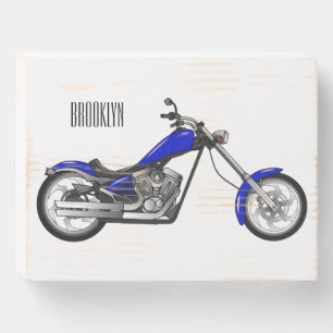 Chopper motorcycle cartoon illustration wooden box sign