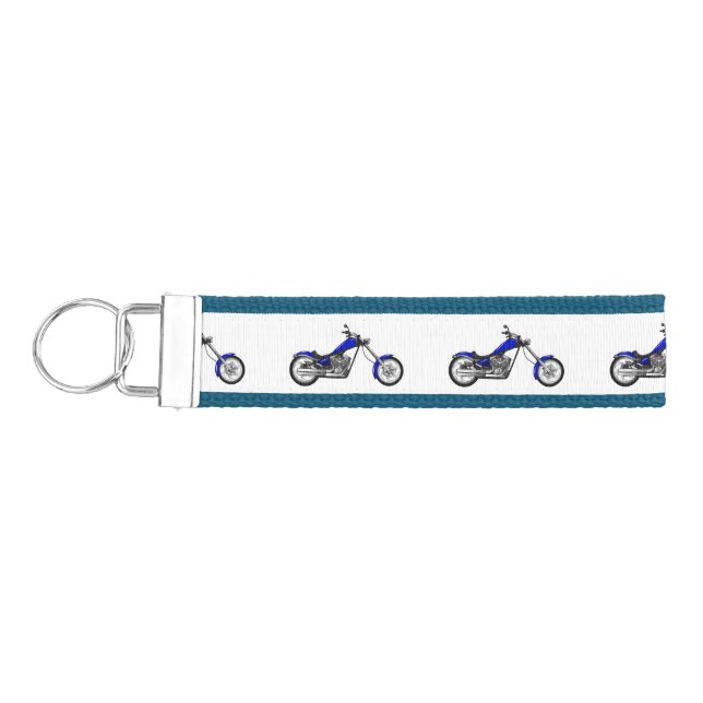 Chopper motorcycle cartoon illustration wrist keychain (Keys on Left)