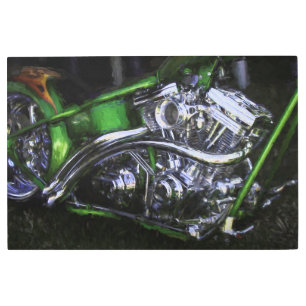 Chopper Motorcycle DRAGON ON THE GRASS Metal Print