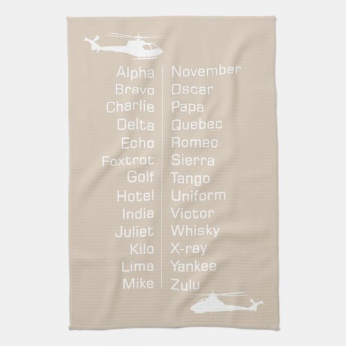 Chopper Pilot Helicopter Taupe Phonetic Alphabet Kitchen Towel